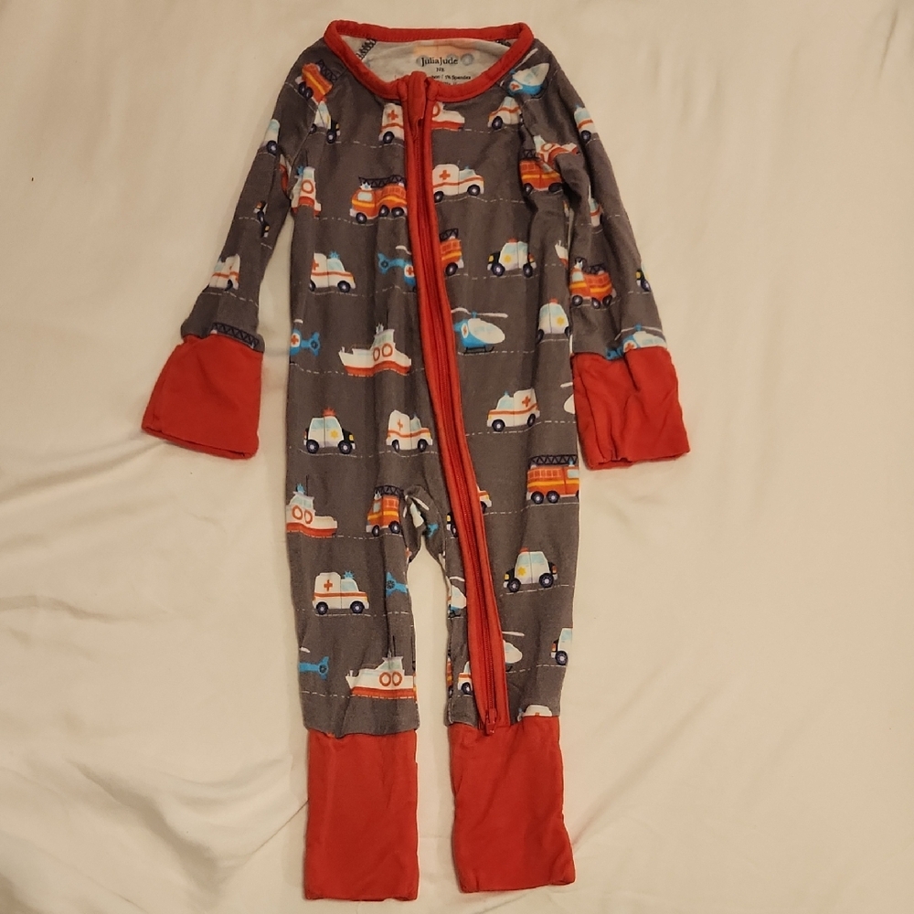 JuliaJude Bamboo Newborn Boy Emergency Vehicle Footie Pajama - Gray and Red